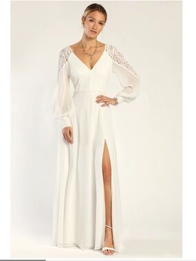 madalyn white lace maxi dress LULUS Madalyn White Lace Maxi Summer Wedding Dress XL